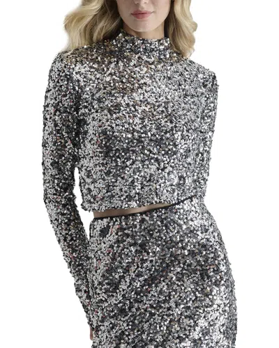 Dkny Small Sequins Mesh Mock Neck Top In Multi