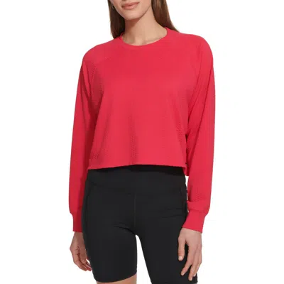 Dkny Snakeskin Jacquard Knit Crewneck Top In Virtual Pink