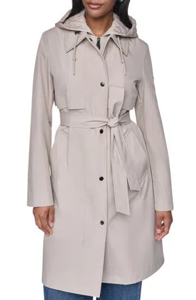 Dkny Softshell Quilted Bib Hooded Water Resistant Trench Coat In Gray