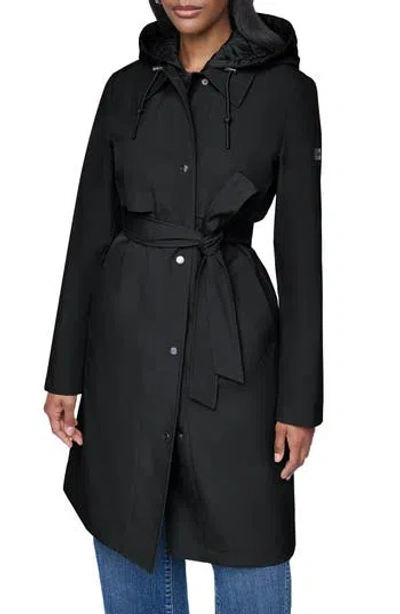 Dkny Softshell Quilted Bib Hooded Water Resistant Trench Coat In Black
