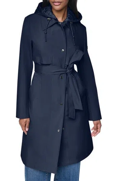 Dkny Softshell Quilted Bib Hooded Water Resistant Trench Coat In Black