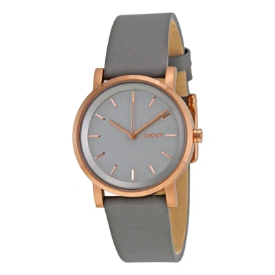 Dkny Soho Gray Pearlized Dial Gray Leather Ladies Watch Ny2341 In Gold
