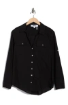 Dkny Solid Roll Sleeve Button-up Shirt In Black