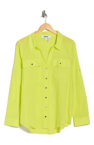 Dkny Solid Roll Sleeve Button-up Shirt In Green