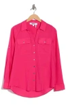 Dkny Solid Roll Sleeve Button-up Shirt In Pink
