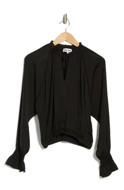 Dkny Smocked Cuff Raglan Sleeve Blouse In Black