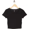 Dkny Split Neck Rib Knit T-shirt In Black