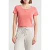 Dkny Split Neck Rib Knit T-shirt In Coral