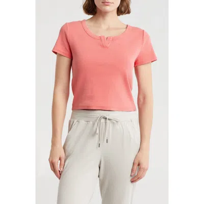 Dkny Split Neck Rib Knit T-shirt In Coral