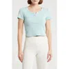 Dkny Split Neck Rib Knit T-shirt In Mineral