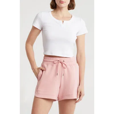 Dkny Split Neck Rib Knit T-shirt In White