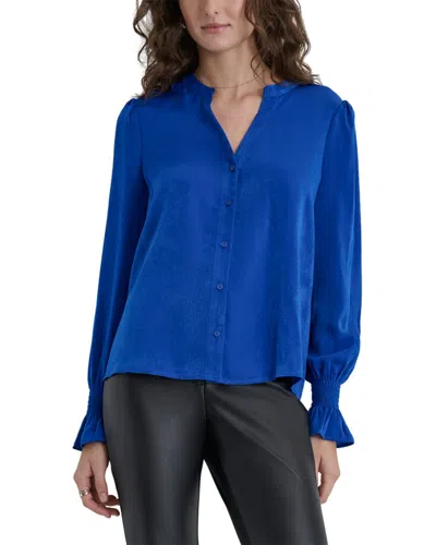 Dkny Split Neck Top In Blue