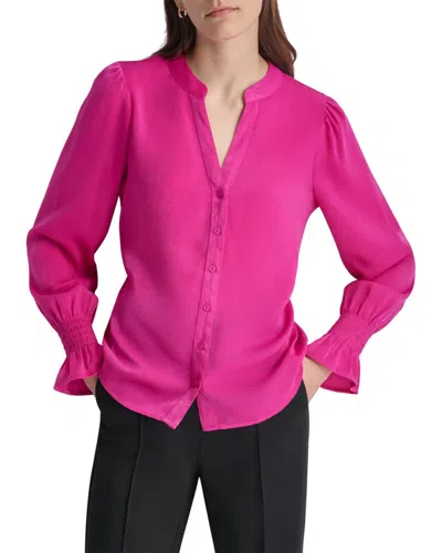 Dkny Split Neck Top In Pink