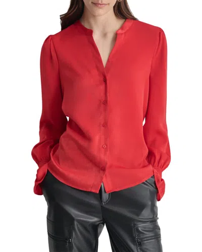 Dkny Split Neck Top In Red