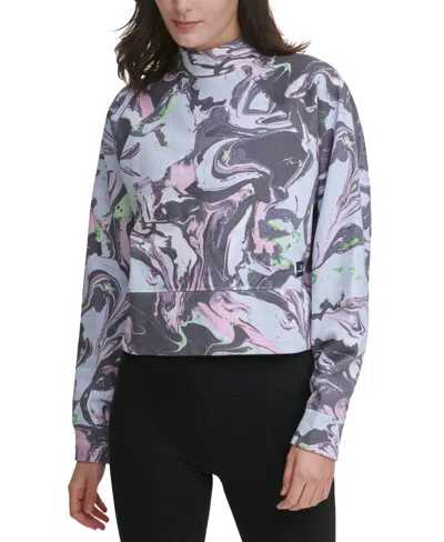 Dkny Sport Cotton Cropped Mock-neck Top In Lilac Marble In Multi