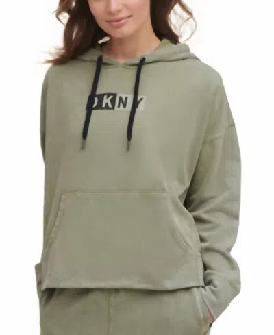 Dkny Sport Cotton Logo Graphic Hoodie In Olive In Green