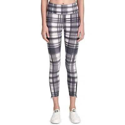 Dkny Sport Eclipse Plaid High Waist Ankle Leggings In Carbon Combo In Gray