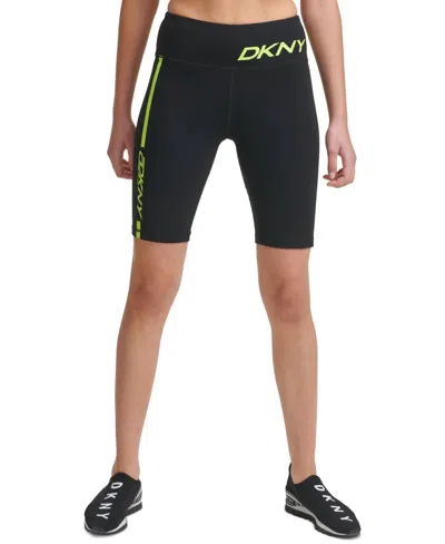 Dkny Sport High-waist Bike Shorts In Sour Apple In Black