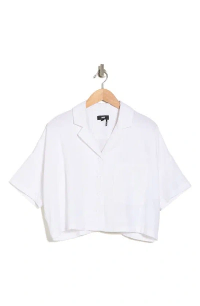 Dkny Sport Linen Blend Crop Button-up Camp Shirt In White
