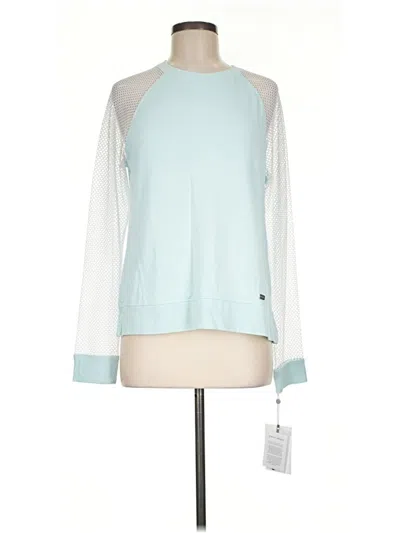 Pre-owned Dkny Sport Long Sleeve Top Teal Color Block Pattern Mock Neckline Tops