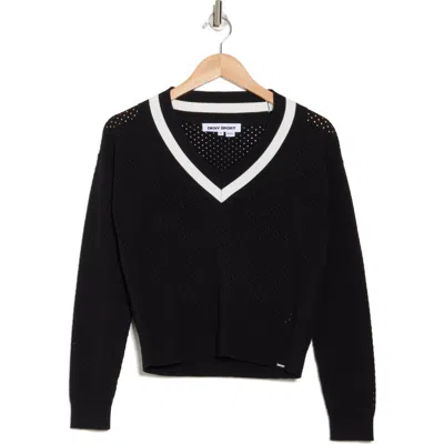 Dkny Sport Mesh V-neck Sweater In Black/ivory