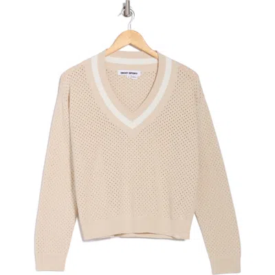 Dkny Sport Mesh V-neck Sweater In Light City Khaki