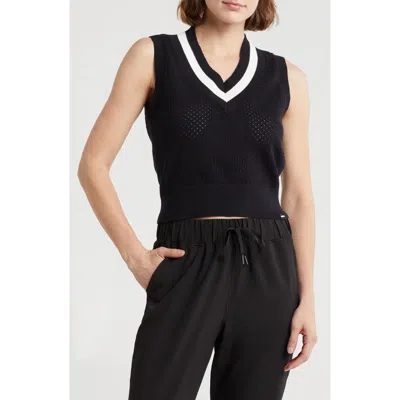 Dkny Sport Mesh V-neck Sweater Vest In Black/ivory