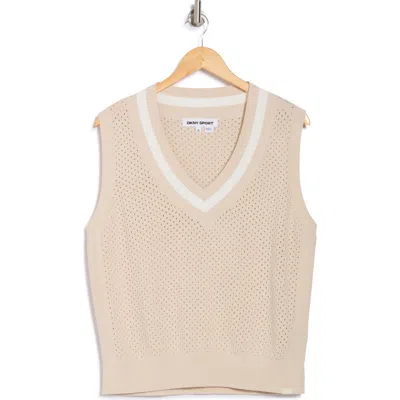 Dkny Sport Mesh V-neck Sweater Vest In Light City Khaki/ivory