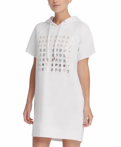 Dkny Sport Metallic Logo Sneaker Fitness Fleece Dress In White In Multi