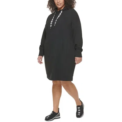 Dkny Sport Plus Womens Fleece Hoodie Sweatshirt Dress In Black