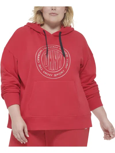 Dkny Sport Plus Womens Logo Metallic Hoodie In Red
