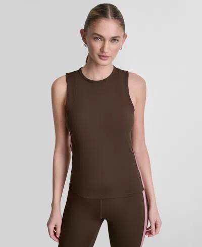 Dkny Sport Side Stripe Crew Neck Tank In Brown