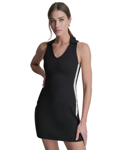 Dkny Sport Side Stripe Polo Collar Tank Dress W/built-in Shelf Bra In Multi