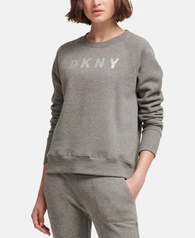 Dkny Sport Sparkle Logo Fleece Sweatshirt In Heather Gray/silver In Multi