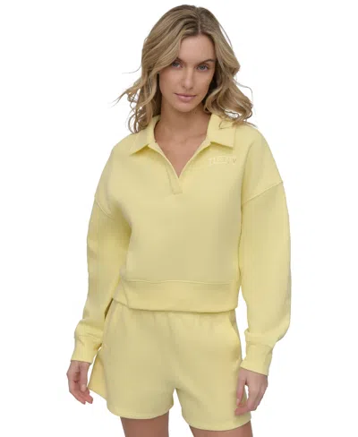 Dkny Sport Varsity Embroidered Logo Johnny Collar Top In Citrus