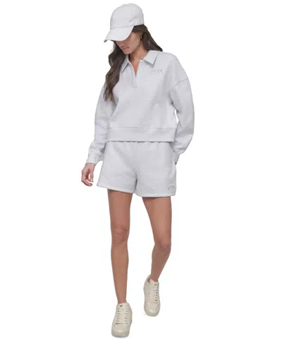Dkny Sport Varsity Embroidered Logo Johnny Collar Top In Optic Heather