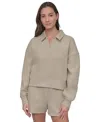 Dkny Sport Varsity Embroidered Logo Johnny Collar Top In Pebble