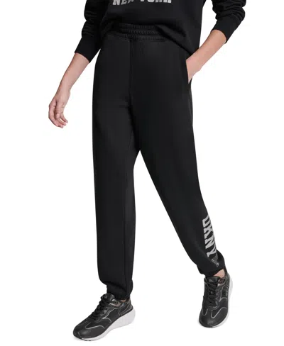 Dkny Sport Women's 1989 Rhinestone Logo High-rise Relaxed Joggers In Black