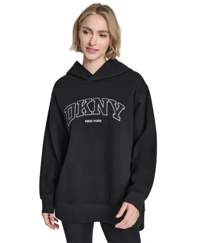 Dkny Sport Women's 3d Puff Applique Varsity Logo Oversized Hoodie In Black