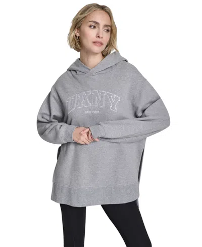 Dkny Sport Women's 3d Puff Applique Varsity Logo Oversized Hoodie In Gray