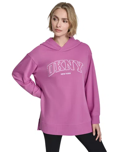 Dkny Sport Women's 3d Puff Applique Varsity Logo Oversized Hoodie In Purple