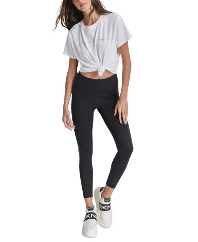 Dkny Sport Women's 7/8 Logo Active Leggings In Black,silver