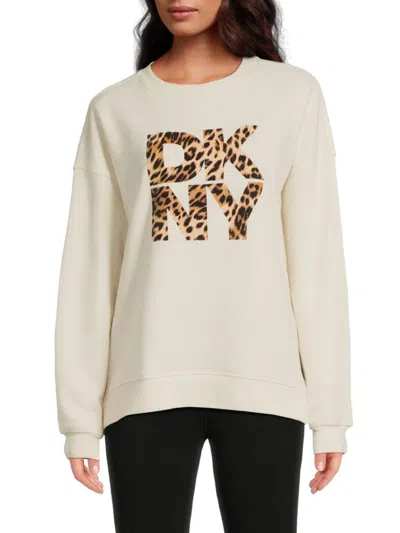 Dkny Sport Women's Animal Print Logo Drop Shoulder Sweatshirt In Neutral