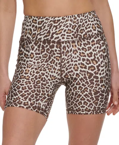 Dkny Sport Women's Animal Print Mid Rise Bike Shorts In Natural Cheetah