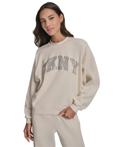 Dkny Sport Women's Arched Rhinestone Varsity Logo Graphic Long-sleeve Crewneck Sweatshirt In Multi