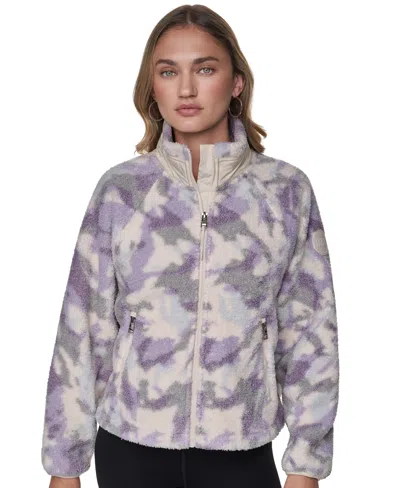 Dkny Sport Women's Beacon Printed-sherpa Mock-neck Jacket In Multi