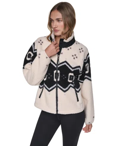 Dkny Sport Women's Beacon Sherpa Placement-print Mock Neck Jacket In Purple
