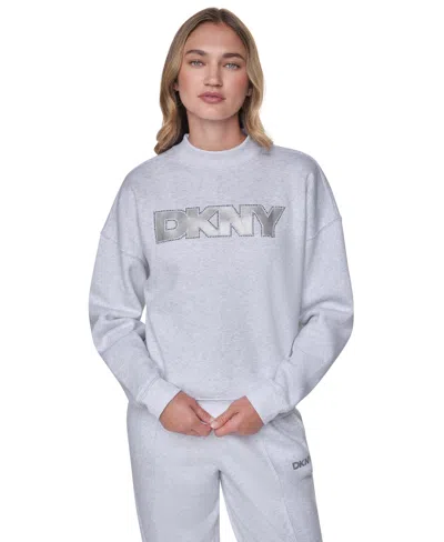 Dkny Sport Women's Bowery Foil Rhinestone Logo Crewneck Pullover Sweatshirt In Multi