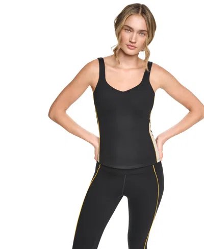 Dkny Sport Women's Built-in Shelf Bra Colorblock V-neck Tank Top In Black