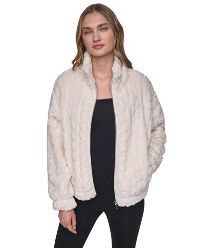 Dkny Sport Women's Cable-patterned Sherpa Full Zip Jacket In Multi